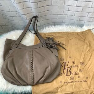 Firenze Bella Taupe Leather Bag W/Flower Detail
